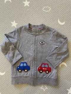 ミキハウス車刺繍付きグレー長袖トレーナー