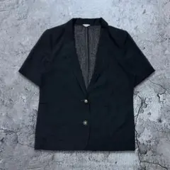 【ヴィンテージ】レディース半袖 テーラード きれいめ（ブラック・M）