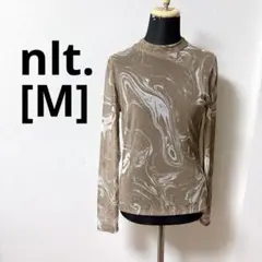 nlt. 【M】シアー マーブル模様 長袖 総柄 ハイネック メロートップス