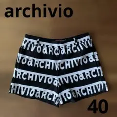 archivioアルチビオ ショートパンツ黒×白 ロゴボーダー柄レディース40