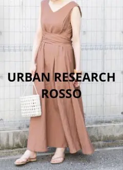 【美品】アーバンリサーチロッソ、リネンフレアAラインワンピース ドレス、腰リボン