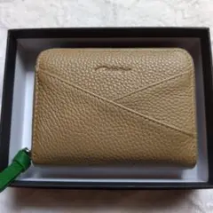 Actually ＜お札が折れない） 本革ジャバラミニ財布 ベージュ×グリーン