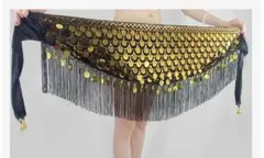 ヒップスカーフカラフルなオンブルベリーダンススカート、スパンコール & タッセル