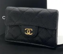⭐️ 美品 シャネル マトラッセ キャビア コンパクト 折り財布 ブラック
