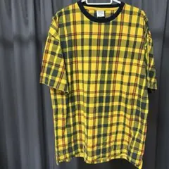 チェック柄 半袖 Tシャツ黄色 L古着