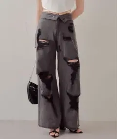 Chico ダメージワイドデニムパンツ
