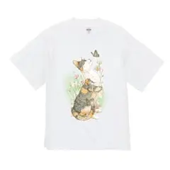 ハイクオリティー Tシャツ 猫　蝶々　かわいい
