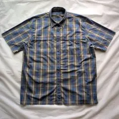 90sARROW半袖フィッシングシャツチェックシティーボーイボックスカット青XL