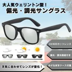偏光 調光 サングラス UV400トレッキング ハイキング 運転用ウェリントン
