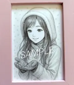 美少女イラスト 冬の少女 鉛筆デッサン風 アートNo.58