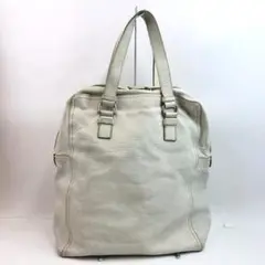 PRADA プラダ レザー ロゴプレート トートバッグ ホワイト レディース