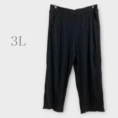 リブワイドパンツ　ブラック　3L 大きいサイズ　ウエストゴム
