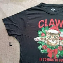 猫サンタ Tシャツ L ブラック