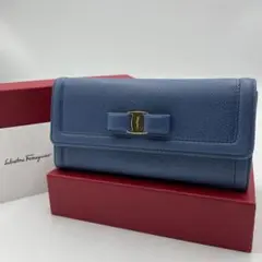 【極美品】Salvatore Ferragamo 長財布 ヴァラ グレーブルー