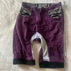 紫 コットン混紡 ショートパンツ