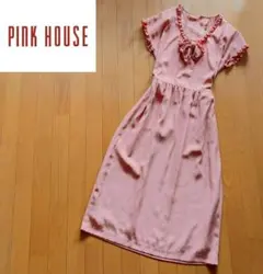 PINK HOUSE ドット フリル リボン ロングワンピース ロングドレス