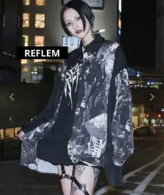 【REFLEM】 村カルキ　コラボプリントワイドシャツ　フリーサイズ