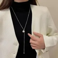 残り2点♡　シルバー　ネックレス　パール　ロング　フォーマル　上品