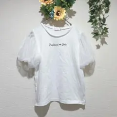 【ピンクハント】 パフスリーブ Tシャツ チュール ドット キッズSサイズ