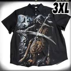 (479)3XL スカルプリントアート　半袖 オーバーサイズ骸骨 死神 ドクロ
