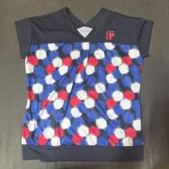 röche ドットパターン Vネック Tシャツ　M