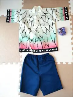 鬼滅の刃　胡蝶しのぶ　甚平上下セット　130サイズ　シュシュ付き
