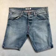SANLDK 日本製コットン混 ボタンフライショートデニムパンツ ハーフ丈