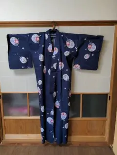 浴衣　紺地　うちわ柄　used