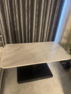 【美品】昇降式リビングテーブル90x48　MWH/VBR　ダイニング　大理石調