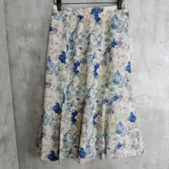 【バンベール】花柄フレアスカート　紫×青×白の花　サイドチャック　裏地有11AR