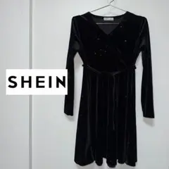 【SHEIN】ティンカーベル　グリッター　ベルベット　ベルト付きフレアドレス