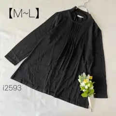 タック　長袖カットソー　無地　シンプル　ハイネック　ブラック　【M-L】