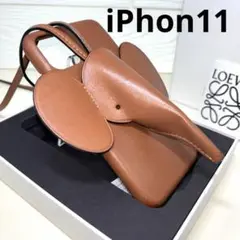 LOEWE エレファント　iPhone11ケース　レザー　ブラウン