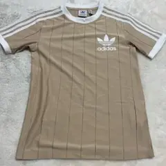 adidas ベージュ ストライプ Tシャツ 2XS