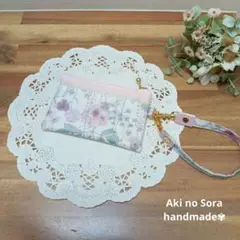 2個で1000円♫キーリール、ストラップ付き♡　ミニポーチ　リバティ　ラミネート