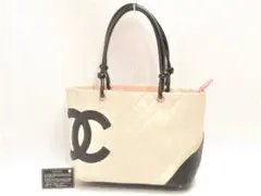 シャネル カンボン トートバッグ ラージトート 白/黒 18657311