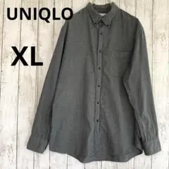 【UNIQLO】ユニクロ　グレー黒千鳥格子チェック柄ボタンダウン長袖シャツ XL