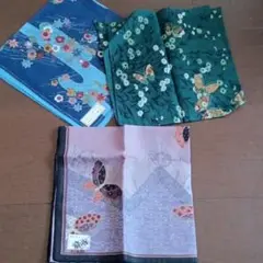 未使用　蝶と花のハンカチ 3枚セット