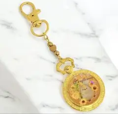シマエナガの懐中時計風キーホルダー　ひまわり
