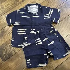 魚柄ネイビーシャツ&ショートパンツセット