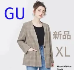 GU チェックノーカラージャケット XL