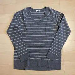 GAP Vネック長袖セーター XS グレー・ボーダー　薄手