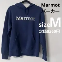マーモット パーカー M 紺色裏起毛 ロゴ カジュアル フード