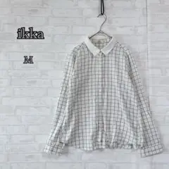 【イッカ】白黒チェック柄 長袖シャツ Mサイズ レディース a2721