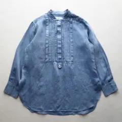 23区 LIBECO バンドカラー ピンタック プルオーバー リネンシャツ 32