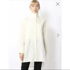 CABaN ウールツイル ハイネックロングシャツ 白