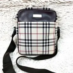 【美品】バーバリー ショルダーバッグ ノバチェック ロゴプレート キャンバス