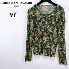 【クリスチャン オジャール】美品 フリル付きプリント長袖ブラウスTシャツ9T