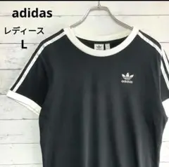 adidas レディース Tシャツ L ブラック ストライプ