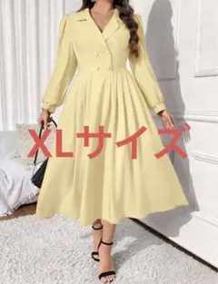 プラスサイズ イエローワンピース ロングワンピ 黄色